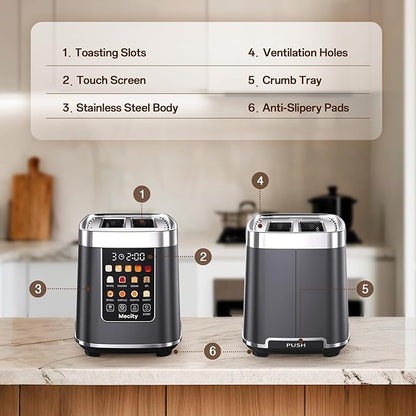 Mecity 2 Slice Toaster with Touch Screen & Auto Lift, Stainless Steel - Image 8
