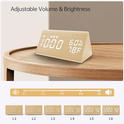 JALL Digital Alarm Clock, with Wooden Electronic LED Time Display, 3 Alarm - Image 4