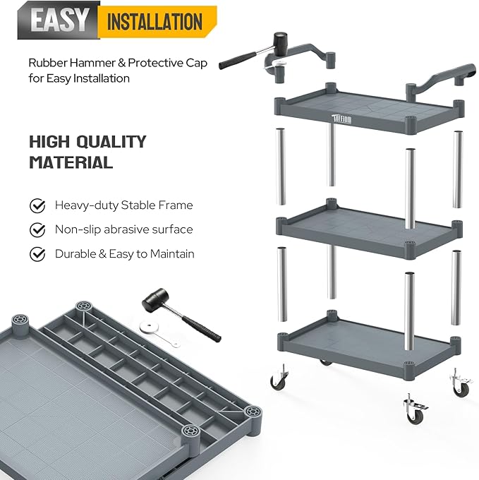 TUFFIOM 3-Tier Plastic Service Utility Cart - Image 5