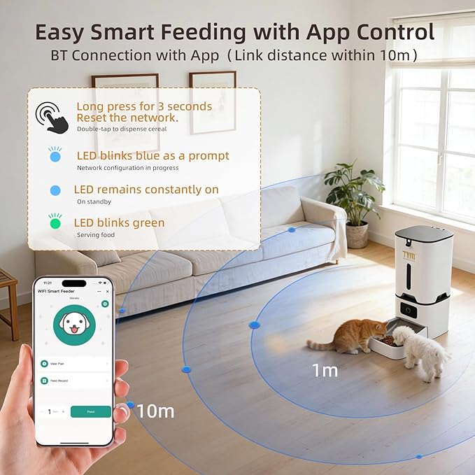TYM Automatic Cat Feeder, 7L Timed Dry Food Dispenser, APP Control Auto Feeder - Image 2