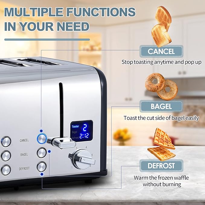 CUSIMAX 4 Slice Toaster, Stainless Steel, Ultra-Clear LED Display & Extra Wide - Image 5