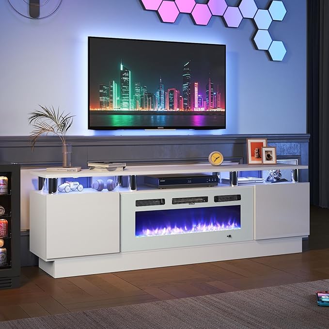 Fireplace TV Stand with Two Hinged Doors by Breezestival