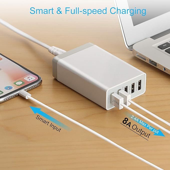 Desktop 5 Port USB Wall Charger 40W 8A, USB Hub Charging Station - Image 2