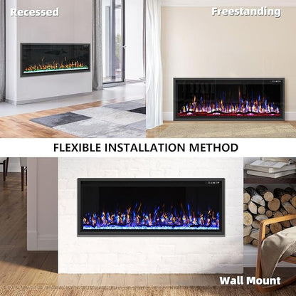 50'' Luxury Electric Fireplace – Wall Mounted & Recessed, Ultra-Slim Design - Image 5