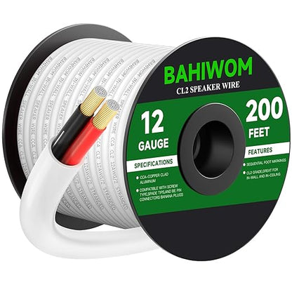 BAHIWOM Fire Safety CL2 Speaker Wire in-Wall & in-Ceiling 12 Gauge Wire 200 FT by BAHIWOM