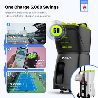 pusun｜pt-smart tennis ball machine: app control with 12, side view