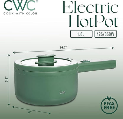 COOK WITH COLOR Electric Hot Pot, 1.6L Mini Cooker, 700W Power, Non-Stick - Image 2