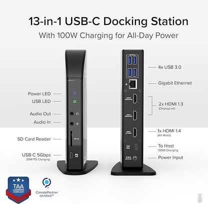 Plugable USB-C Triple Monitor Docking Station: 13-in-1 Laptop Dock - Image 2