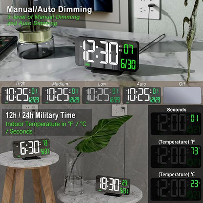KOSUMOSU Desk Clock 6.7in Black Digital Alarm Clock - Image 2