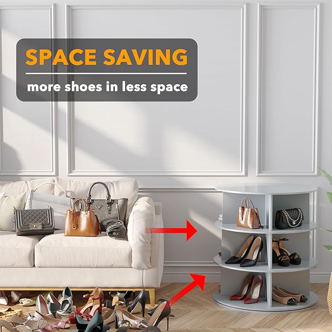 SpaceAid 3 Tier Rotating Shoe Rack Tower, Spinning Shoe Display Lazy Susan - Image 3