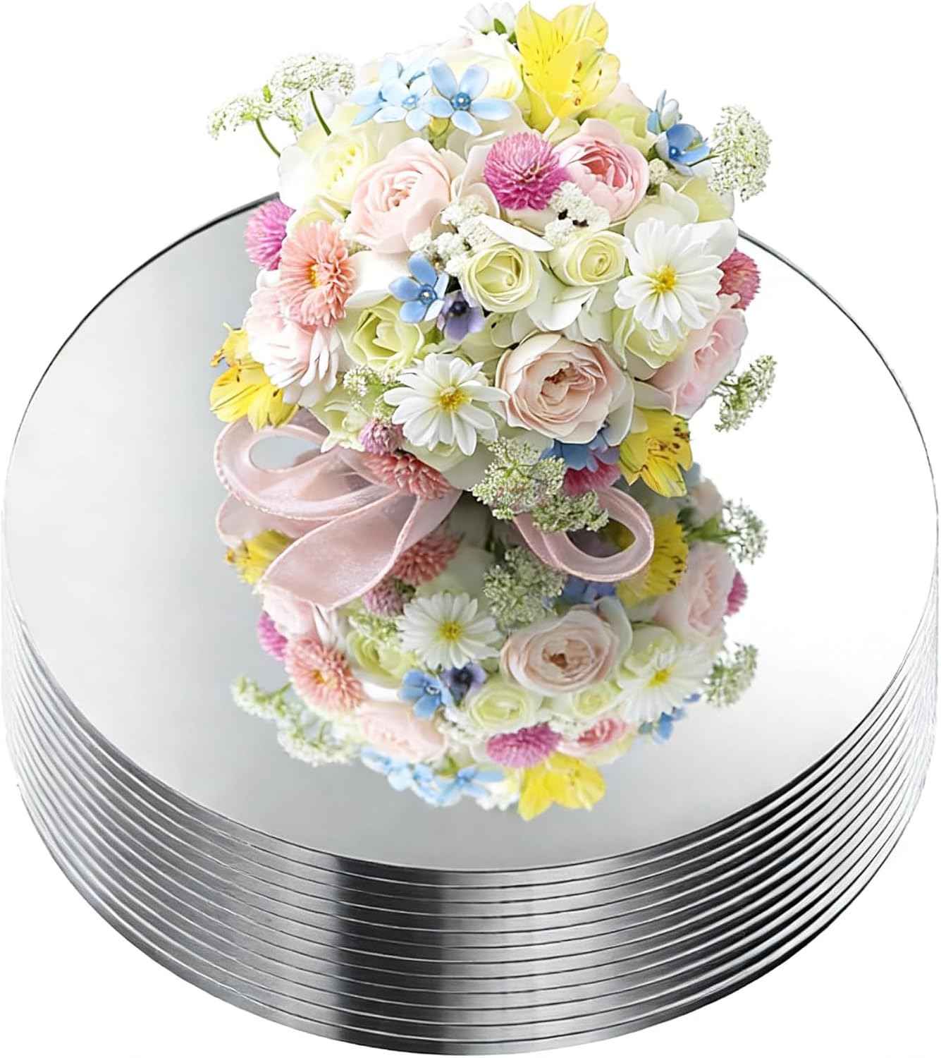 12 Pcs 10 Inch Mirror Centerpieces Charger Plates Decorative Trays Thickness 1.5 mm (Silver)