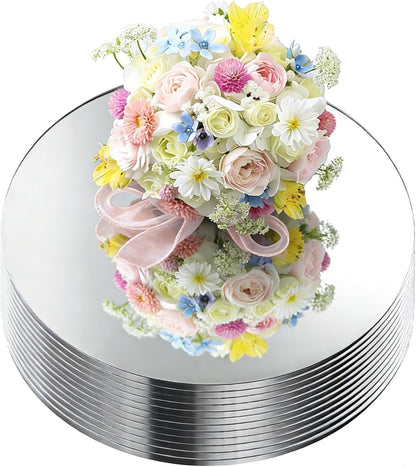 12 Pcs 10 Inch Mirror Centerpieces Charger Plates Decorative Trays Thickness 1.5 mm (Silver)