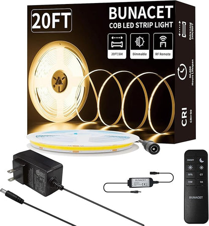 BUNACET COB LED Strip Lights, Bright COB LED Lights 20ft LED 3000K Cool White by BUNACET