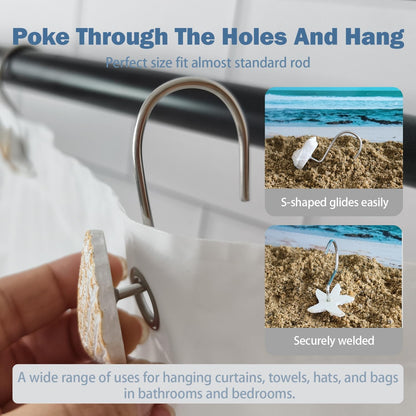 Seashell Shower Curtain Hooks 12pcs Beach Shower Curtain Rings Bath Shower Hooks Rust Proof Curtain Hangers Coastal Bathroom Accessories Decors