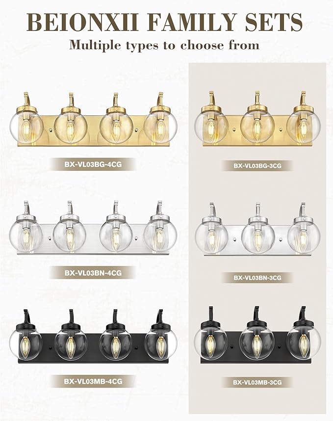 Beionxii 4-Light Bathroom Vanity Light Fixtures, 3 Light Brushed Gold Bathroom - Image 9