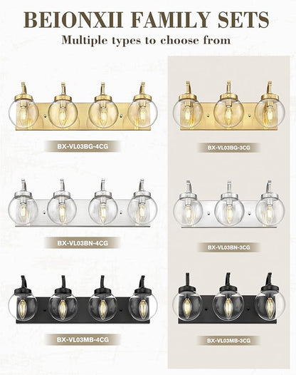 Beionxii 4-Light Bathroom Vanity Light Fixtures, 3 Light Brushed Gold Bathroom - Image 9