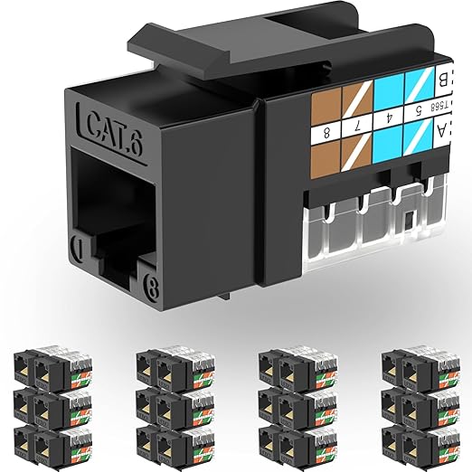 Rapink RJ45 Keystone Jack Cat6 10G Support, Keystone Jacks UTP 25 Pack by Rapink