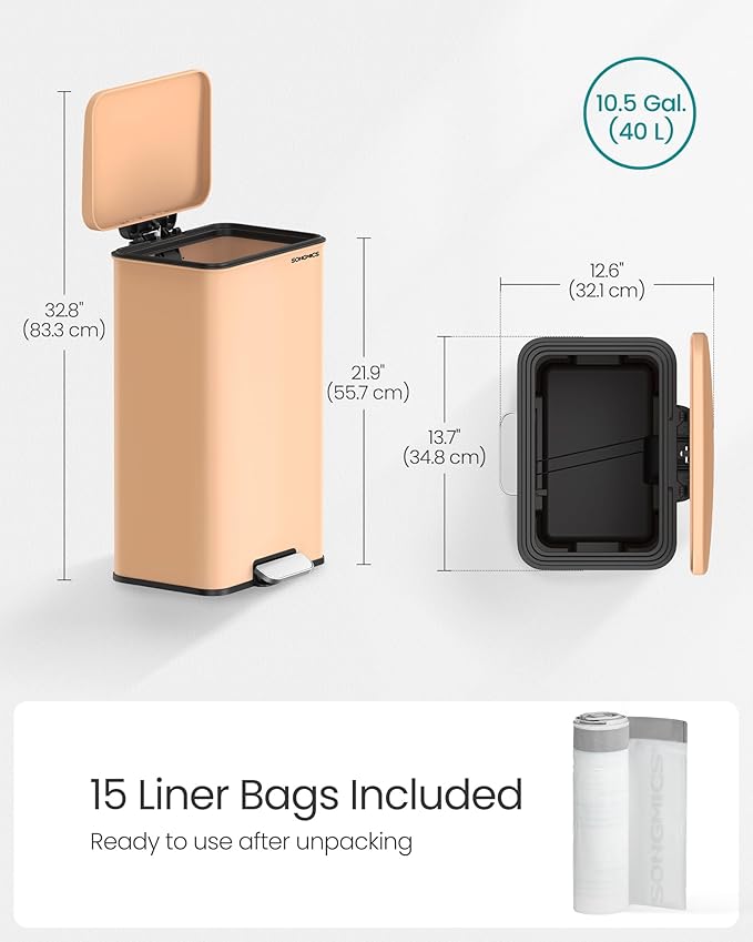 SONGMICS Kitchen Trash Can, 10.5 Gallon Garbage Can, Large Step Trash Bin - Image 6