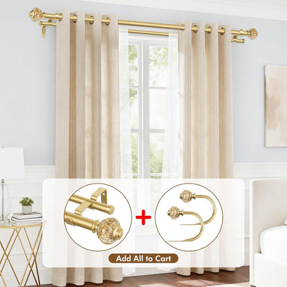 Double Curtain Rods for Windows 72 to 144, Luxury Gold, 1 Inch | Double Layer Window Treatment Rods, Decorative Crystal Ball Finials, Heavy Duty Adjustable Pole, Supports 33lbs, Easy Install
