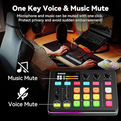 SINWE G1 Gaming Audio Mixer, RGB Audio Interface - Image 7