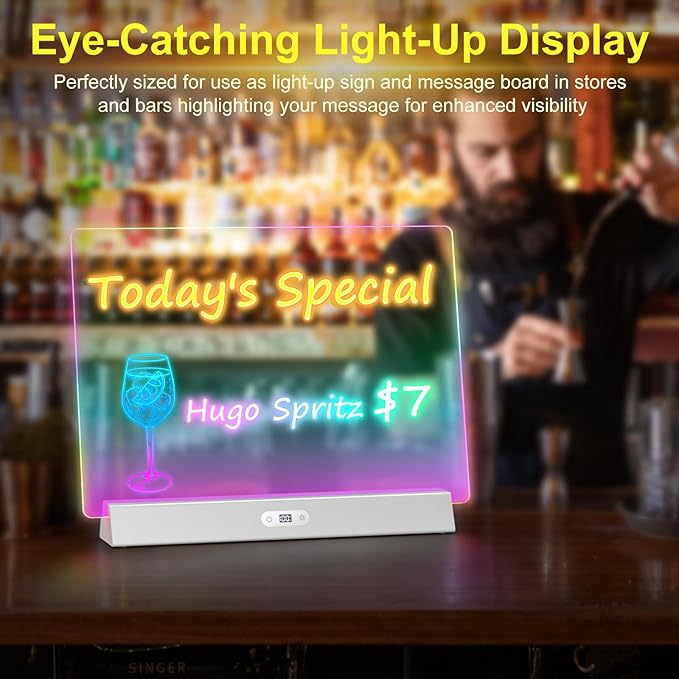 LED Note Board with Colors, Rechargeable 17-Inch Doodle Glow 9-Mode Light Up - Image 8