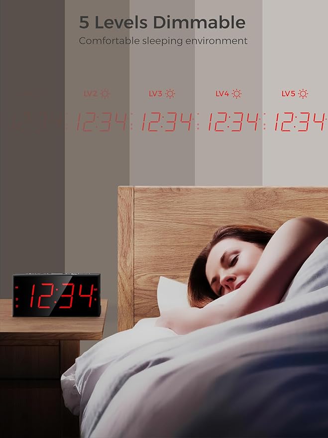 PPLEE Alarm Clock for Bedroom, Large Number Digital Clock - Image 3