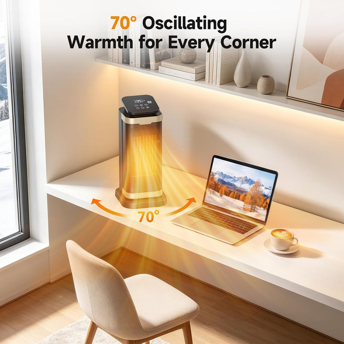 Space Heater for Indoor Use,1500W PTC Ceramic Heater with Thermostat&Remote