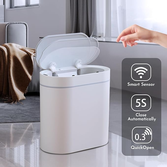 Bathroom Trash Can with Lid 2 Gallon Slim Motion Sensor Garbage Can Narrow - Image 3