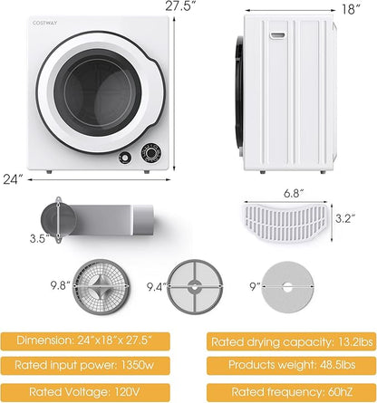 COSTWAY Portable Clothes Dryer, 13.2 LBS Front Load Compact Laundry Dryer - Image 7