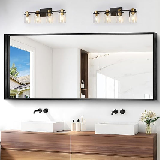 Black Bathroom Mirror, 72x30 Inch Rectangular Deep Frame Mirror, Large Wall by Unknown