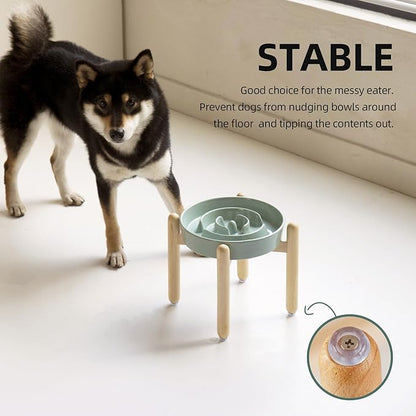 Ceramic 1.6 Cup Raised Slow Feeder Dog Bowl Set, Elevated Wooden Stand - Image 6