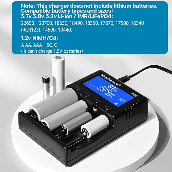 Gleedideneny 18650 Battery Charger, Universal Charger LCD Display - Image 2