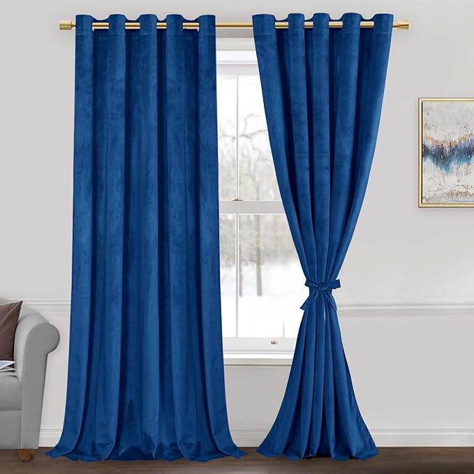 JIUZHEN Blue Velvet Blackout Curtains 96 inches by JIUZHEN