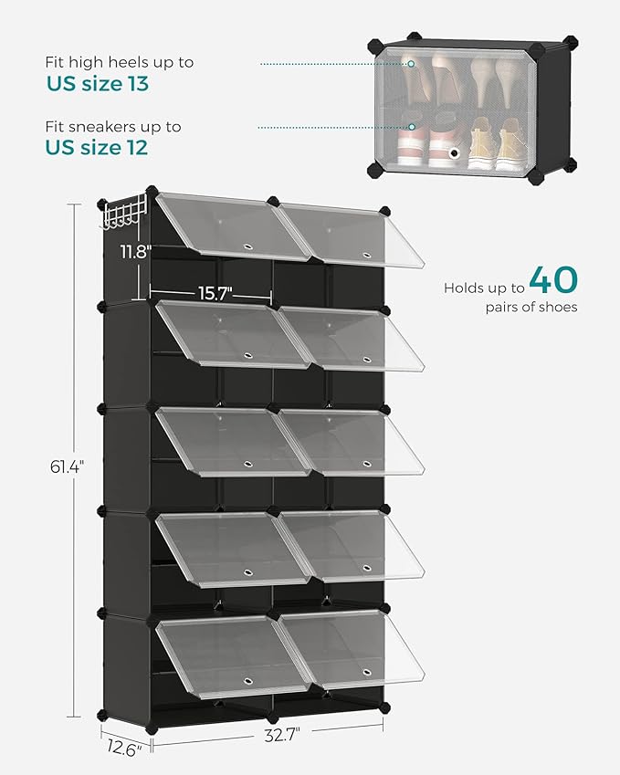 SONGMICS Shoe Rack Organizer, 10-Tier Shoe Storage Cabinet - Image 3