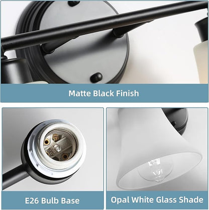 LOUSACE 2 Light Bathroom Vanity Light Matte Black Bathroom Lighting Fixtures - Image 6