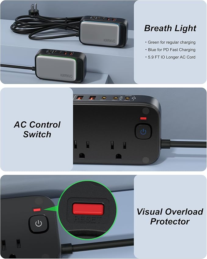 KWRNVO 5FT Travel Power Strip - Image 7