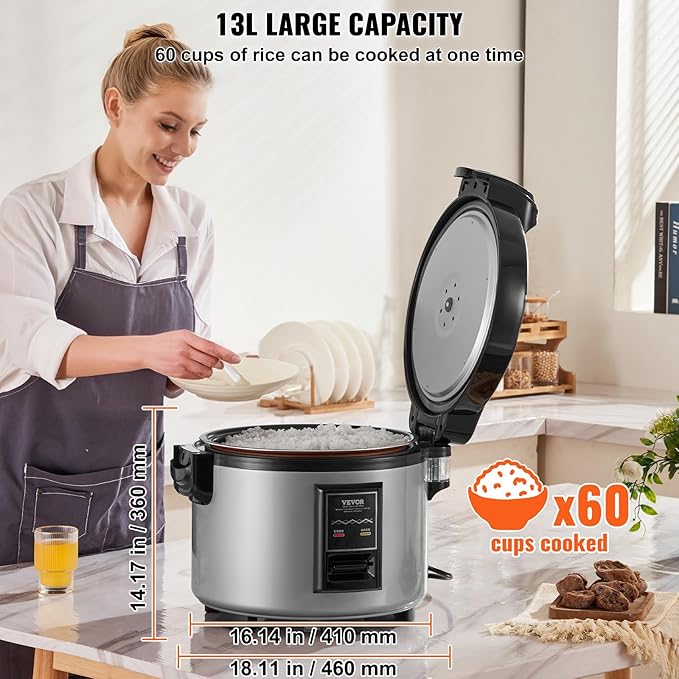 VEVOR Commercial Rice Cooker, 60-Cup Rice Cooker, 13.74 Qt / 13 Liter Large - Image 3