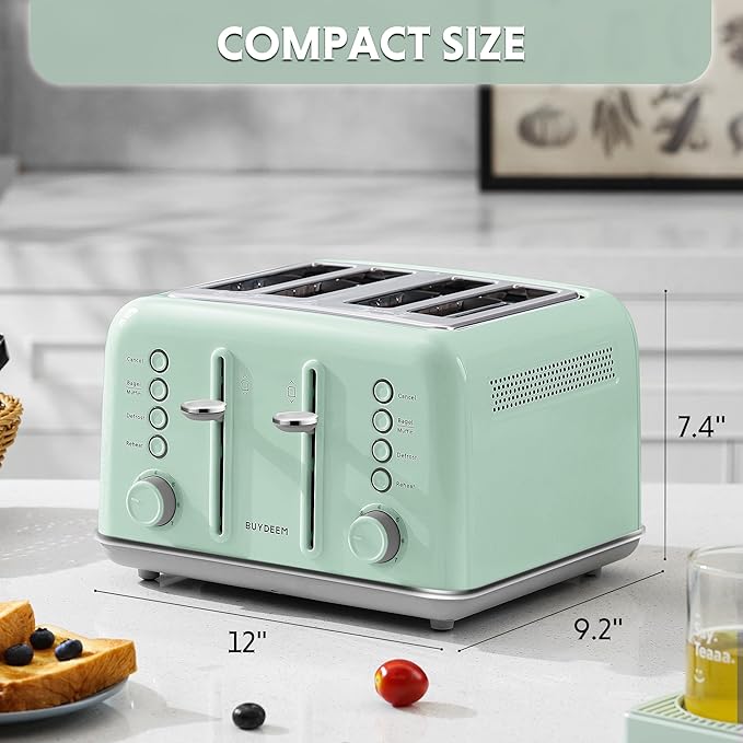 BUYDEEM DT640 Retro 4 Slice Toaster, 7 Shade Settings, Extra Wide 1.5'' Slots - Image 6
