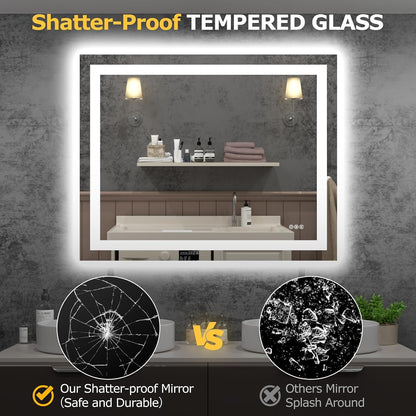 Hivone 40"X32" LED Bathroom Mirror with Lights, Anti-Fog, Dimmable, Backlit + Front Lit, Smart Bathroom Vanity Mirror, Memory Function, Shatterproof, Tempered Glass (Horizontal/Vertical)