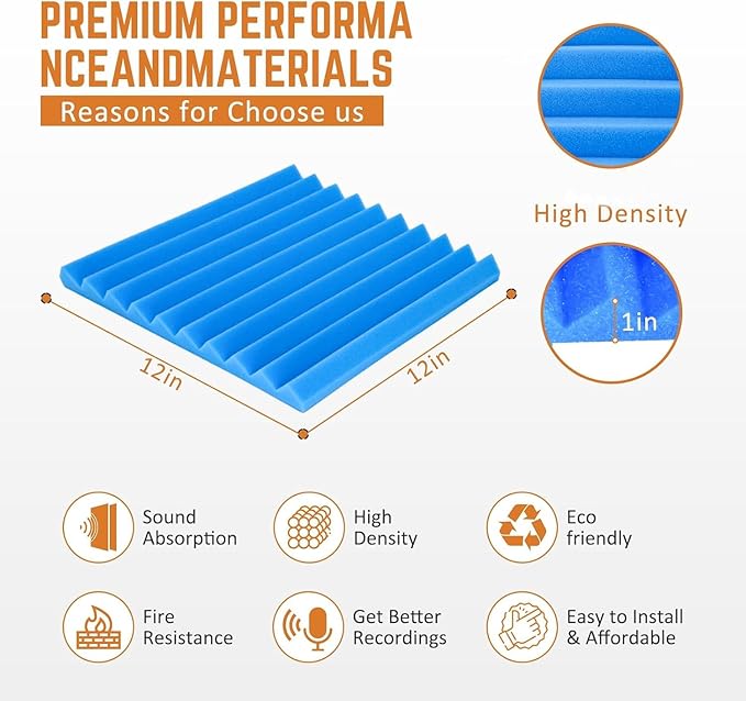 Saiqiang Blue Acoustic Panels 24 Pack 1 x 12x 12 Inches Sound Proof Foam - Image 3