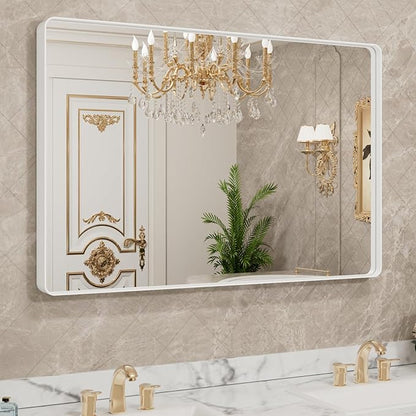 LOAAO 48x36 Inch White Metal Framed Bathroom Mirror by LOAAO