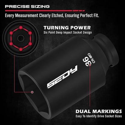 1/2 Drive Deep Impact Socket Set: 11-Piece Metric Size Wheel Axle Nut Wrench - Image 4
