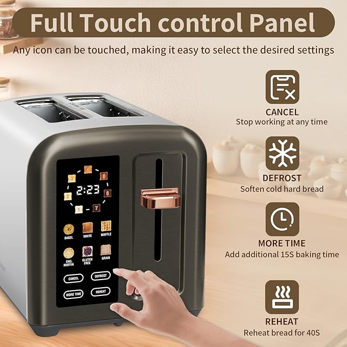 SEEDEEM Toaster 2 Slice, Full Touch Control Stainless Toaster, LCD Display - Image 4
