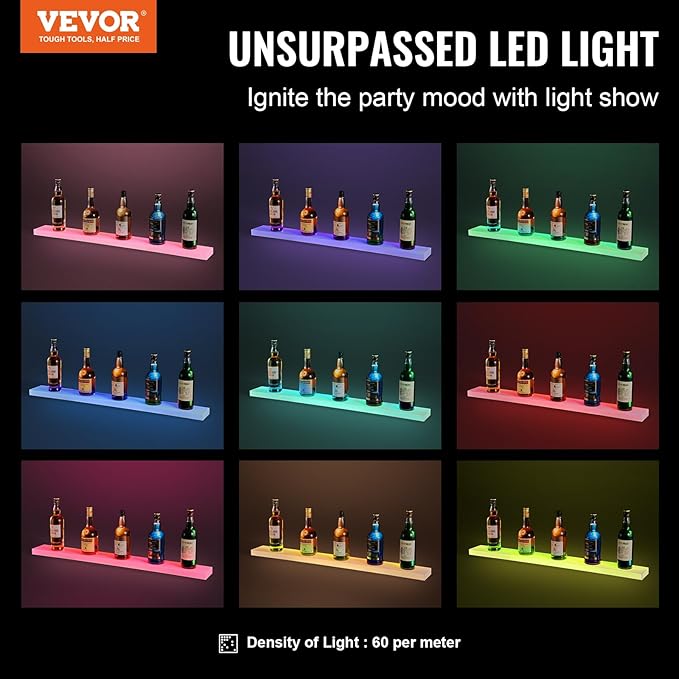 VEVOR LED Lighted Liquor Bottle Display, 1 Tier 40 Inch Wall Mounted Whiskey - Image 4