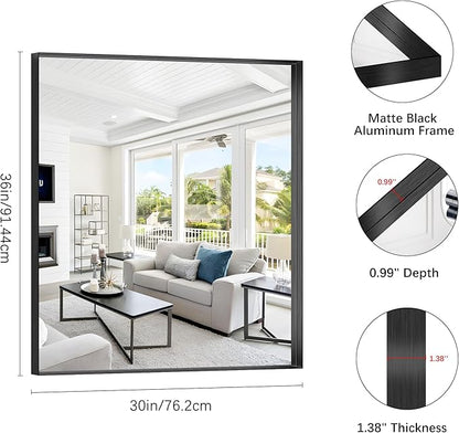 Black Bathroom Mirror, 30x36 Inch Rectangular Framed Mirror, Large Wall Mounted - Image 3