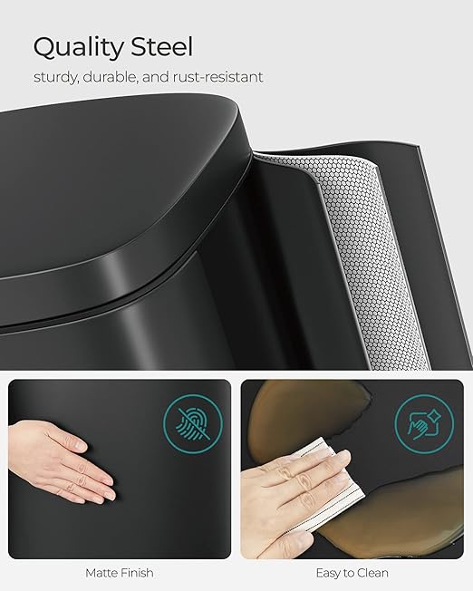 SONGMICS Trash Can with Lid, 8 Gallon Garbage Can, Stainless Steel Small Waste - Image 4