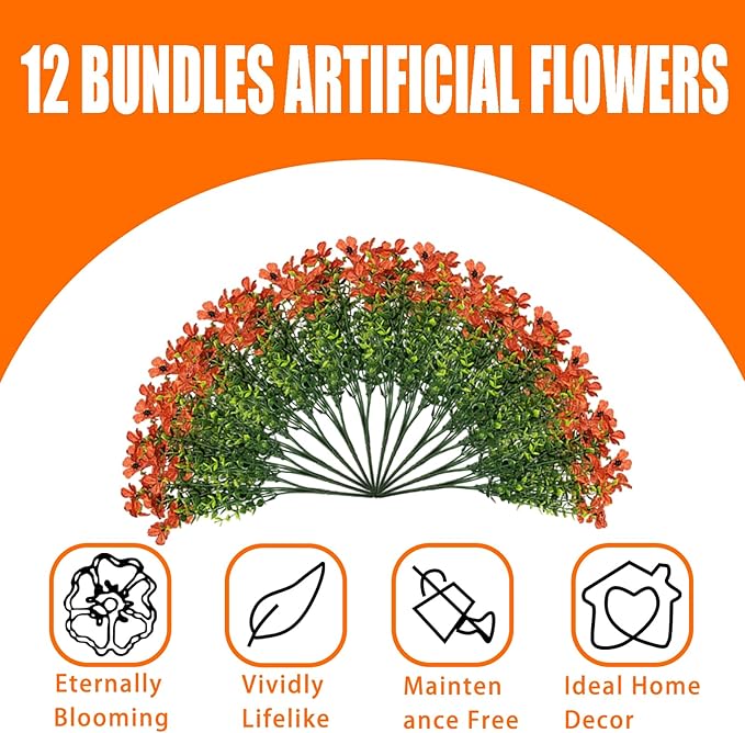 12 Bundles Artificial Flowers for Spring Summer Outdoor Decoration Fake Flowers - Image 6