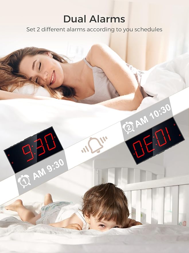 PPLEE Alarm Clock for Bedroom, Large Number Digital Clock - Image 5