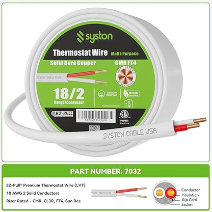 Syston 18/2 Thermostat Doorbell HVAC Heating Control Cable Wire, 18 AWG 2 - Image 3