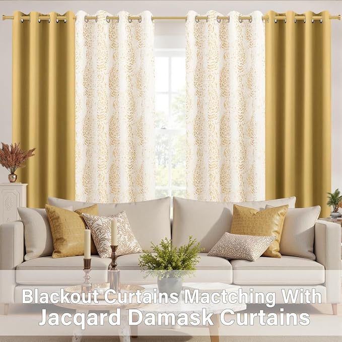 KOUFALL Gold Luxury Blackout Curtains - Image 2